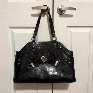 Elegant Guess Black Crocodile-Embossed Handbag
